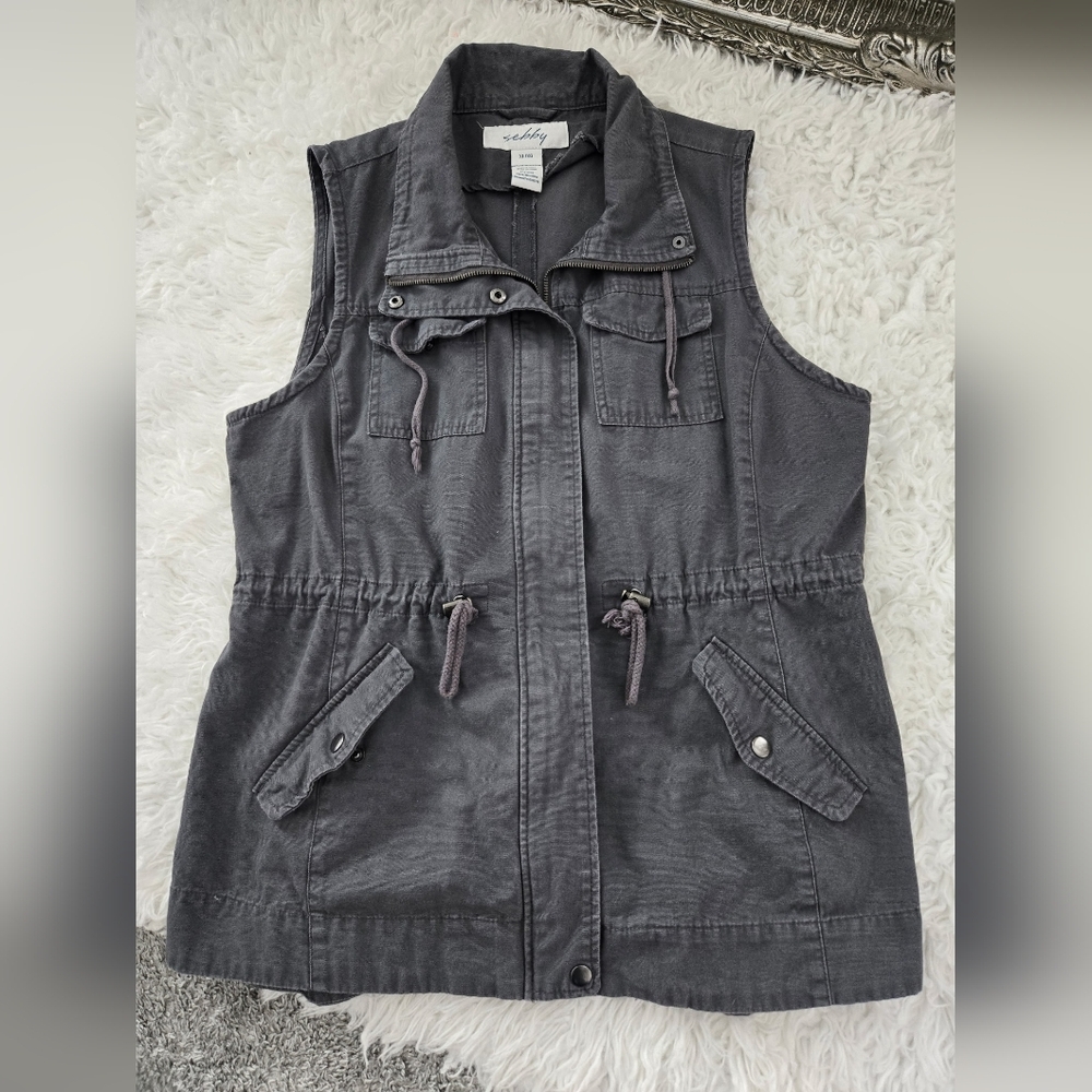 Sebby Size XL 100% Cotton Gray Utility Vest. Good preowned condition.